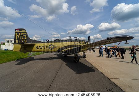 Berlin - April 27, 2018: Light Attack/trainer Aircraft North American T-28b Trojan On The Airfield. 