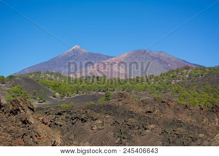 Beautiful View Of The Teide Volcano And Pico Viejo. Parque Nacional Del Teide Tenerife, Canary Islan