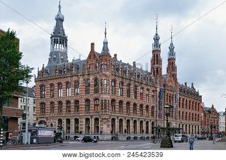 Amsterdam, Netherlands - June 25, 2017: View Of The  Neo-gothic Building Of The Former Amsterdam Mai