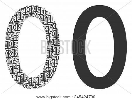 Zero Digit Composition Icon Of Zero And One Symbols In Random Sizes. Vector Digits Are Grouped Into 