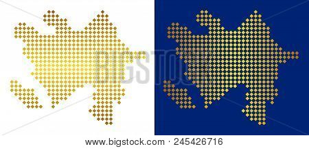 Gold Colored Rhombic Azerbaijan Map. Vector Territory Maps In Bright Colors With Vertical And Horizo