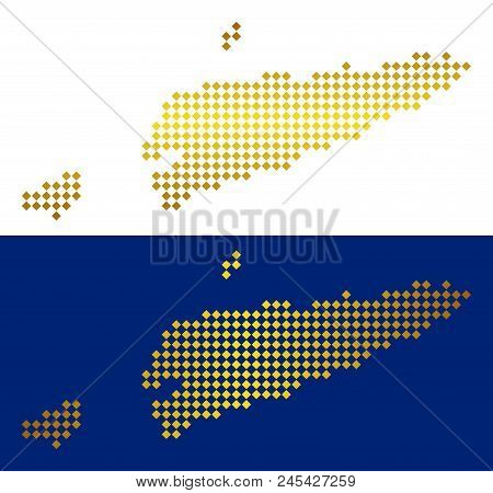 Gold Dotted East Timour Map. Vector Territorial Maps In Yellow Colors With Vertical And Horizontal G