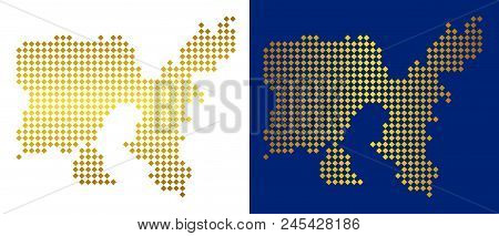 Golden Rhombic Limnos Greek Island Map. Vector Territory Maps In Bright Colors With Vertical And Hor