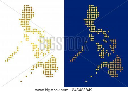 Golden Dotted Philippines Map. Vector Territory Maps In Gold Colors With Vertical And Horizontal Gra