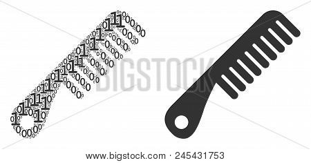 Comb Composition Icon Of One And Zero Digits In Randomized Sizes. Vector Digits Are Randomized Into 