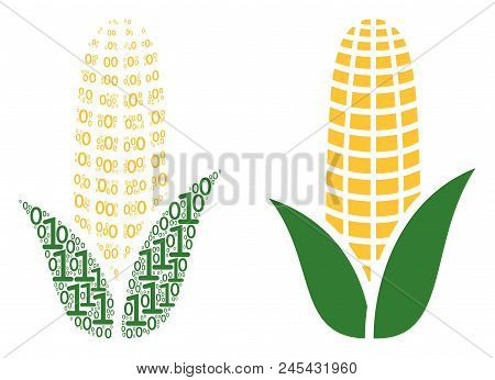 Corn Collage Icon Of Zero And One Symbols In Randomized Sizes. Vector Digit Symbols Are Arranged Int