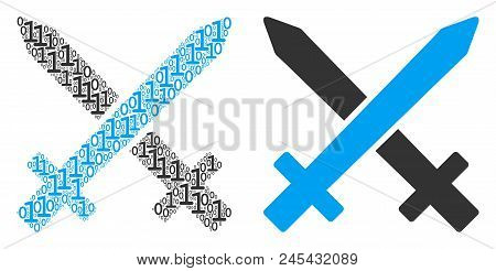 Crossing Swords Composition Icon Of Zero And Null Digits In Randomized Sizes. Vector Digital Symbols