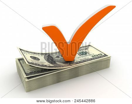 Check Mark And Dollar. 3d Image Renderer