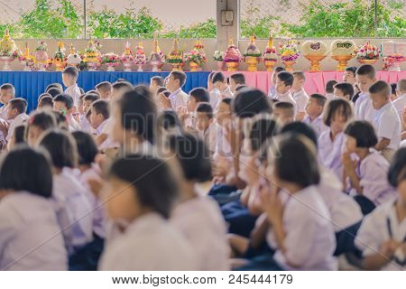 Kanchanaburi Thailand - June 14 : Unidentified Students Decorate Pedestal Tray And Flower For Give T
