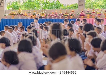 Kanchanaburi Thailand - June 14 : Unidentified Students Decorate Pedestal Tray And Flower For Give T