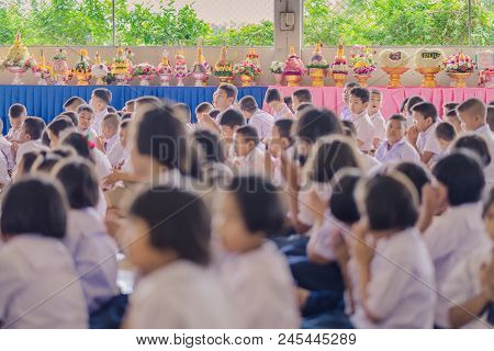 Kanchanaburi Thailand - June 14 : Unidentified Students Decorate Pedestal Tray And Flower For Give T