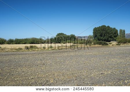 Ploughed Fields In An Agricultural Landscape In Ciudad Real Province, Spain.