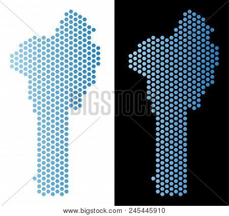 Hexagon Benin Map. Vector Geographic Scheme In Light Blue Color With Horizontal Gradient On White An