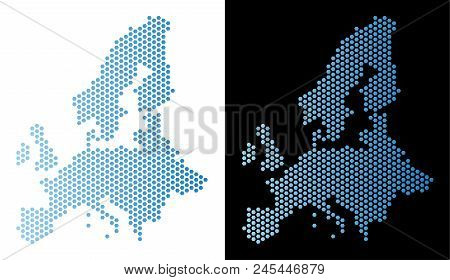 Hex Tile European Union Map. Vector Territorial Scheme In Light Blue Color With Horizontal Gradient 