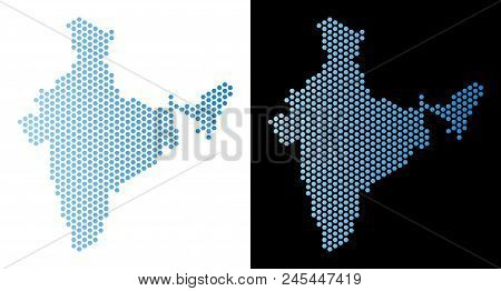 Hex Tile India Map. Vector Territorial Scheme In Light Blue Color With Horizontal Gradient On White 