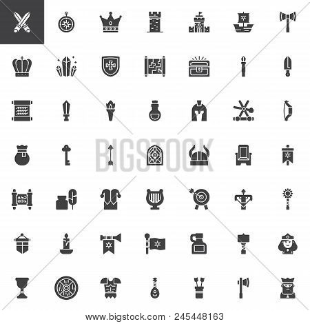 Medieval Elements Vector Icons Set, Modern Solid Symbol Collection, Filled Style Pictogram Pack. Sig