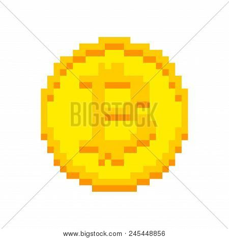 Bitcoin Pixel Art Isolated. Crypto Currency 8 Bit. Cryptocurrency Digital. Coin Ector Illustration