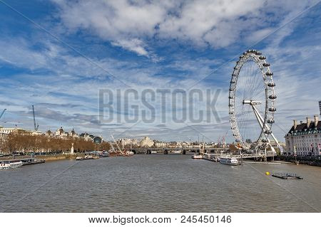 London, Uk - April 2018: Cityscape Of London From Westminster Bridge Over The River Thames With Famo