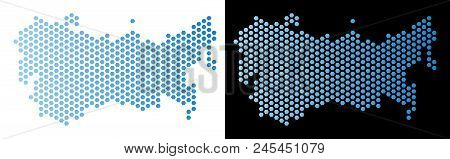 Honeycomb Ussr Map. Vector Territorial Plan In Light Blue Color With Horizontal Gradient On White An