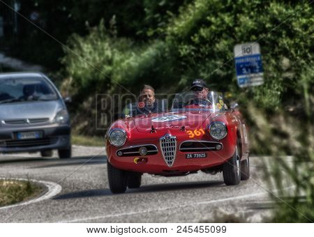 Pesaro Colle San Bartolo , Italy - May 17 - 2018 : Alfa Romeo Giulietta Sebring	1956 Old Racing Car 