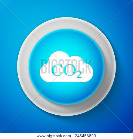 White Co2 Emissions In Cloud Icon Isolated On Blue Background. Carbon Dioxide Formula Symbol, Smog P