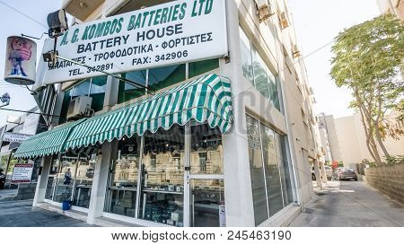 Nicosia, Northern Cyprus -august 7, 2017: Battery Shop In The Old Nicosia