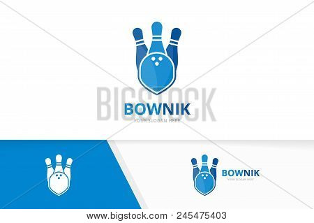 Vector Bowling And Shield Logo Combination. Game And Security Symbol Or Icon. Unique Kegling And Gua