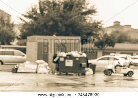 Vintage Blurred Worker Man Collecting Garbage