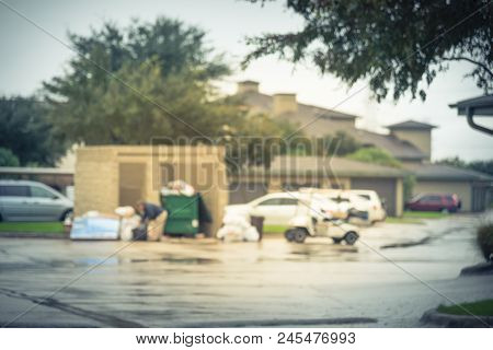 Abstract Blurred Worker Man Collecting Garbage