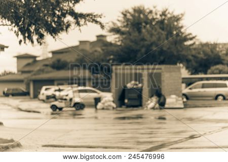 Vintage Blurred Worker Man Collecting Garbage