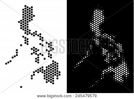 Hexagon Philippines Map. Vector Territorial Scheme In Black And White Versions. Abstract Philippines
