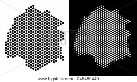 Hex-tile Thassos Greek Island Map. Vector Territorial Scheme In Black And White Variants. Abstract T