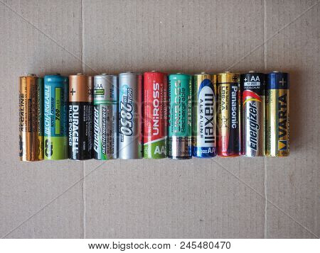 Aa Batteries Of Many Different Brands