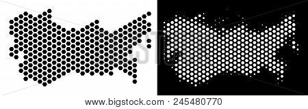 Hex Tile Ussr Map. Vector Territory Plan In Black And White Versions. Abstract Ussr Map Composition 