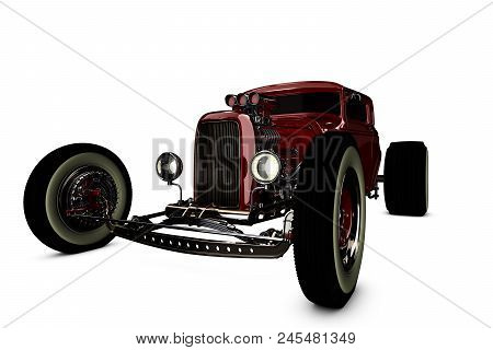 Hot Rod Sports Car. Isolated On White Background. 3d Render Illustration