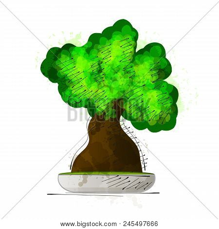 Isolated Banzai Tree Silhouette On White Background