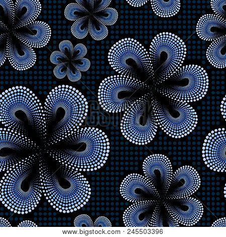 Seamless Pattern With Blue Tiare Dot Flower.