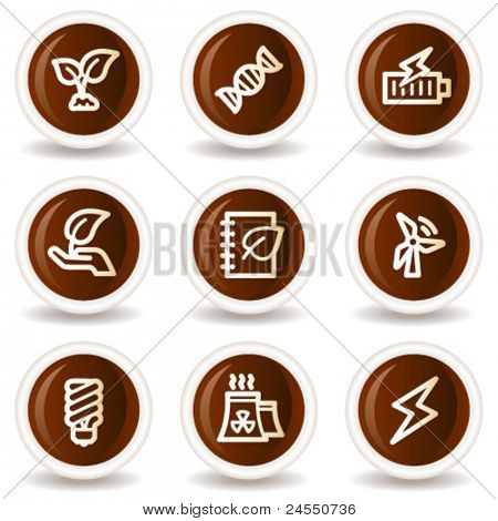Ecología web iconos set 5, botones de chocolate