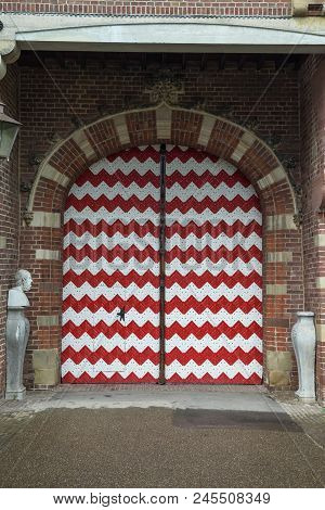 Red And White Decorations On The Doors And Window Shutters Of De Haar Castle. The Colors Are Derived