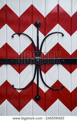 Red And White Decorations On The Doors And Window Shutters Of De Haar Castle. The Colors Are Derived