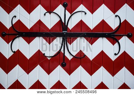 Red And White Decorations On The Doors And Window Shutters Of De Haar Castle. The Colors Are Derived