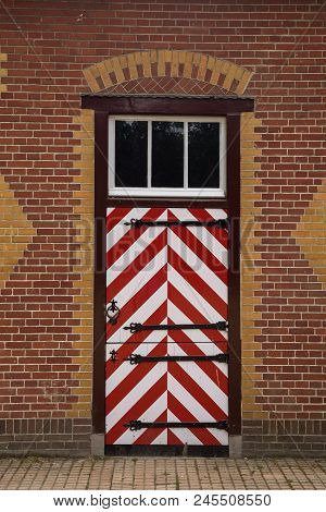 Red And White Decorated Doors Of The Stables Of De Haar Castle. The Red And White Are The Colors Of 