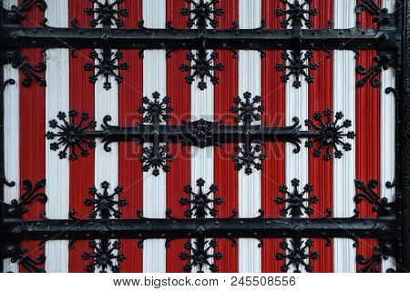 Red And White Decorations On The Doors And Window Shutters Of De Haar Castle. The Colors Are Derived