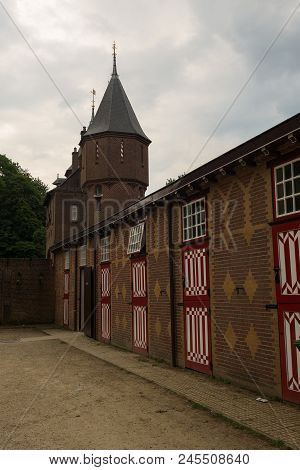 Red And White Decorated Doors Of The Stables Of De Haar Castle. The Red And White Are The Colors Of 