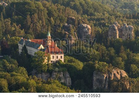 Aerial View Of Hruba Skala Castle In The Bohemian Paradise
