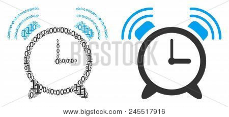 Buzzer Composition Icon Of Binary Digits In Variable Sizes. Vector Digits Are Randomized Into Buzzer