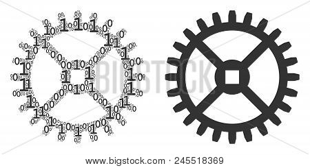 Clock Gear Mosaic Icon Of Zero And Null Digits In Various Sizes. Vector Digital Symbols Are Grouped 
