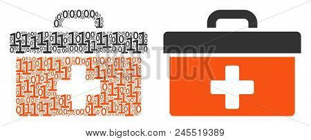 First Aid Toolbox Mosaic Icon Of Binary Digits In Variable Sizes. Vector Digital Symbols Are Arrange
