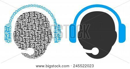 Operator Head Composition Icon Of Zero And Null Digits In Random Sizes. Vector Digital Symbols Are S