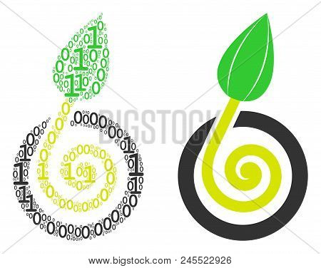 Seed Sprout Collage Icon Of Zero And Null Digits In Randomized Sizes. Vector Digits Are Organized In